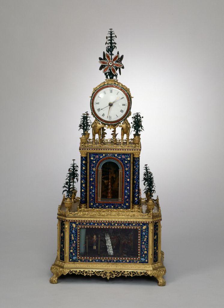 图片[1]-Copper gilded enamel turned deer pack clock-China Archive